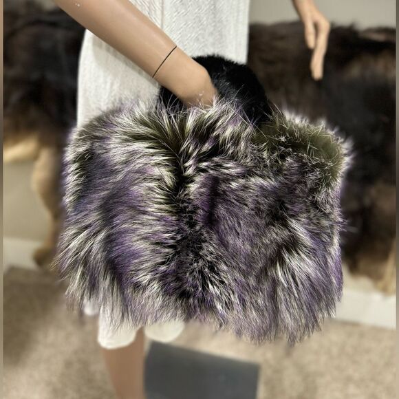 3 Tone Color Gradient Stunning Dyed Real Fox Fur With Mink Fur Handle Satchel - Picture 12 of 16